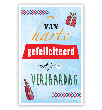 Letters met rood cadeautje en fles Letters met rood cadeautje en fles