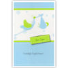 Ooievaar in blauw en groen met baby in draagdoek Ooievaar in blauw en groen met baby in draagdoek