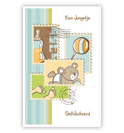 Postzegels met fles, lolly, beer en voetjes Postzegels met fles, lolly, beer en voetjes