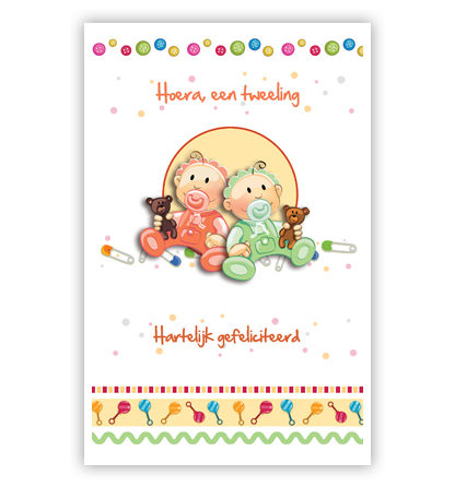Babytweeling in oranje en groen pakje Babytweeling in oranje en groen pakje