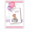 Teddybeer zit op cadeau, roze ballonnen Teddybeer zit op cadeau, roze ballonnen