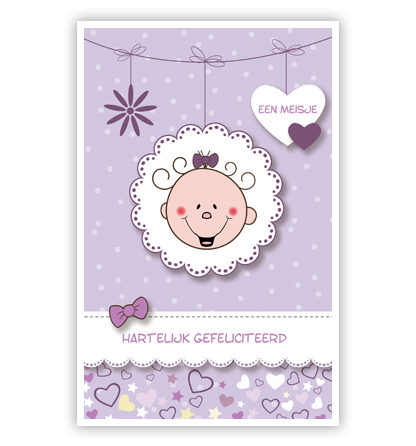 Rozet met babygezicht, stippen en hartjes Rozet met babygezicht, stippen en hartjes