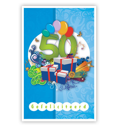50 met 5 ballonnen, cadeaus en tekst Abraham 50 met 5 ballonnen, cadeaus en tekst Abraham