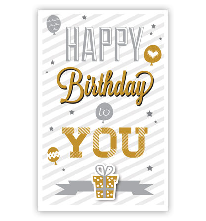 "Happy Birthday to you", ballonnen en een cadeau "Happy Birthday to you", ballonnen en een cadeau
