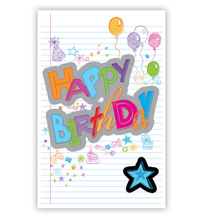 Happy Birthday op lijntjespapier Happy Birthday op lijntjespapier