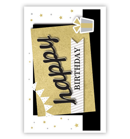 Happy birthday met cadeau en slingers