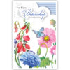 Getekende bloemen en blauwe vlinder Getekende bloemen en blauwe vlinder