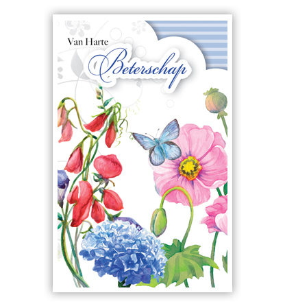 Getekende bloemen en blauwe vlinder Getekende bloemen en blauwe vlinder