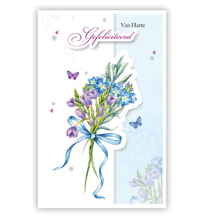 Paarse en blauwe bloemen met strik Paarse en blauwe bloemen met strik