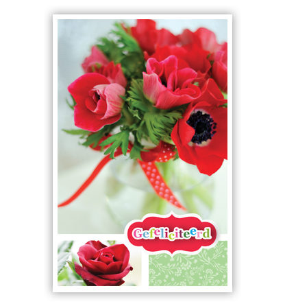 Rode bloemen in vaas met strik Rode bloemen in vaas met strik