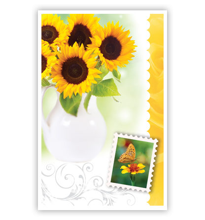 Zonnebloemen bloemen in vaas en vlinder Zonnebloemen bloemen in vaas en vlinder