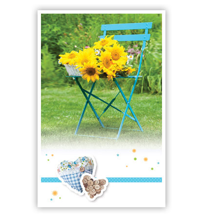 zonnebloemen op blauw stoeltje zonnebloemen op blauw stoeltje