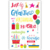 Cadeau-envelop. Teksten, gebak, ballonnen en cadeaus Cadeau-envelop. Teksten, gebak, ballonnen en cadeaus