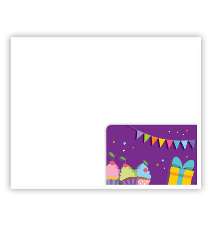 Cadeau-envelop. Gebak en cadeaus op paarse achtergrond Cadeau-envelop. Gebak en cadeaus op paarse achtergrond