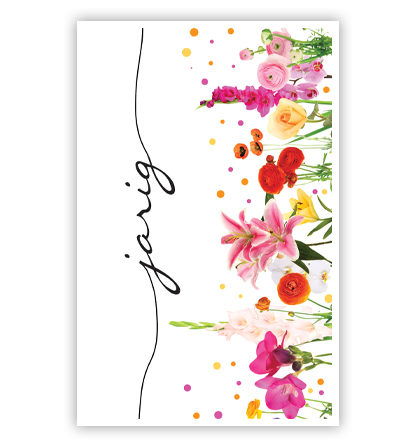 Jarig boven rij bloemen