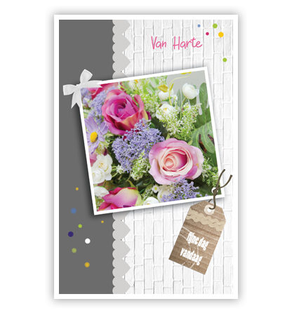 Roze en lila bloemen in kader met label Roze en lila bloemen in kader met label