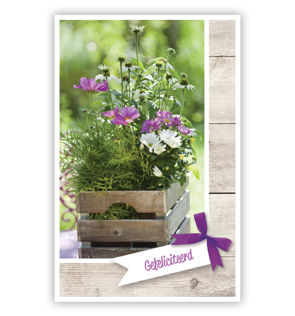 Bloemen in houten kist