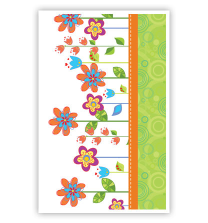 Bloem op een rij op oranje/groene balk Bloem op een rij op oranje/groene balk