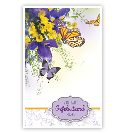 Paarse en gele bloemen en vlinders Paarse en gele bloemen en vlinders