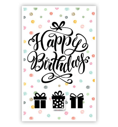 Happy birthday, cadeautjes en stippen Happy birthday, cadeautjes en stippen