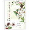 Witte bloemen, dennenappels en hulst Witte bloemen, dennenappels en hulst
