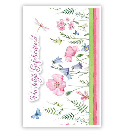 Bloemen op een rij met vlinder en libelle Bloemen op een rij met vlinder en libelle