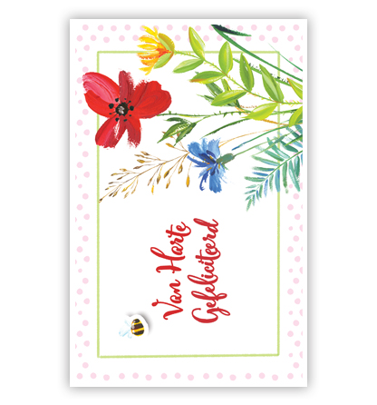 Geschilderde bloemen en een bij Geschilderde bloemen en een bij