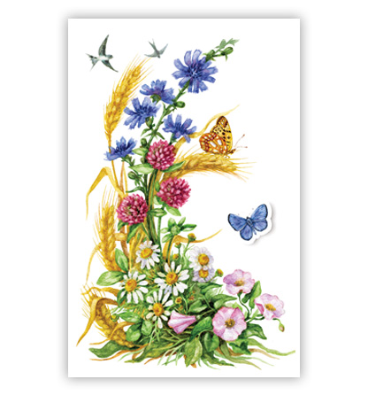 Bloemen met vlinder en vogels