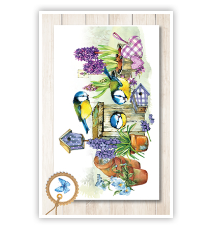 Vogeltjes bij huisjes en bloemen Vogeltjes bij huisjes en bloemen