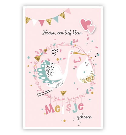 Ooievaar en roze hartjes Ooievaar en roze hartjes
