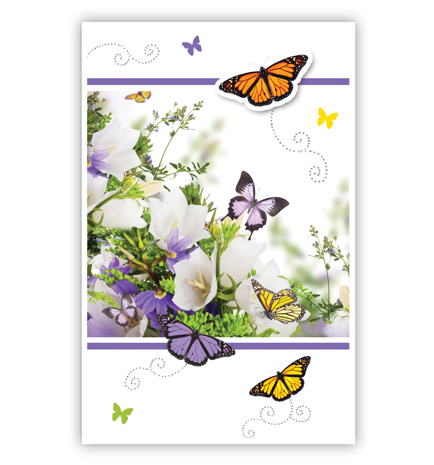 Paarse en witte bloemen met vlinders