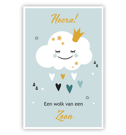 Budgetkaart: Wolk met kroon en hartjes blauw Budgetkaart: Wolk met kroon en hartjes blauw