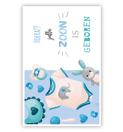 Budgetkaart: Romper met olifant blauw Budgetkaart: Romper met olifant blauw