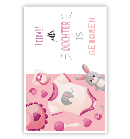 Budgetkaart: Romper met olifant roze Budgetkaart: Romper met olifant roze
