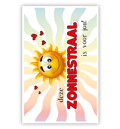 Budgetkaart: Zonnestraal met zon en hartjes Budgetkaart: Zonnestraal met zon en hartjes