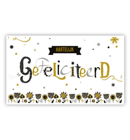 Cadeau-envelop: Gefeliciteerd en rij bloemen Cadeau-envelop: Gefeliciteerd en rij bloemen