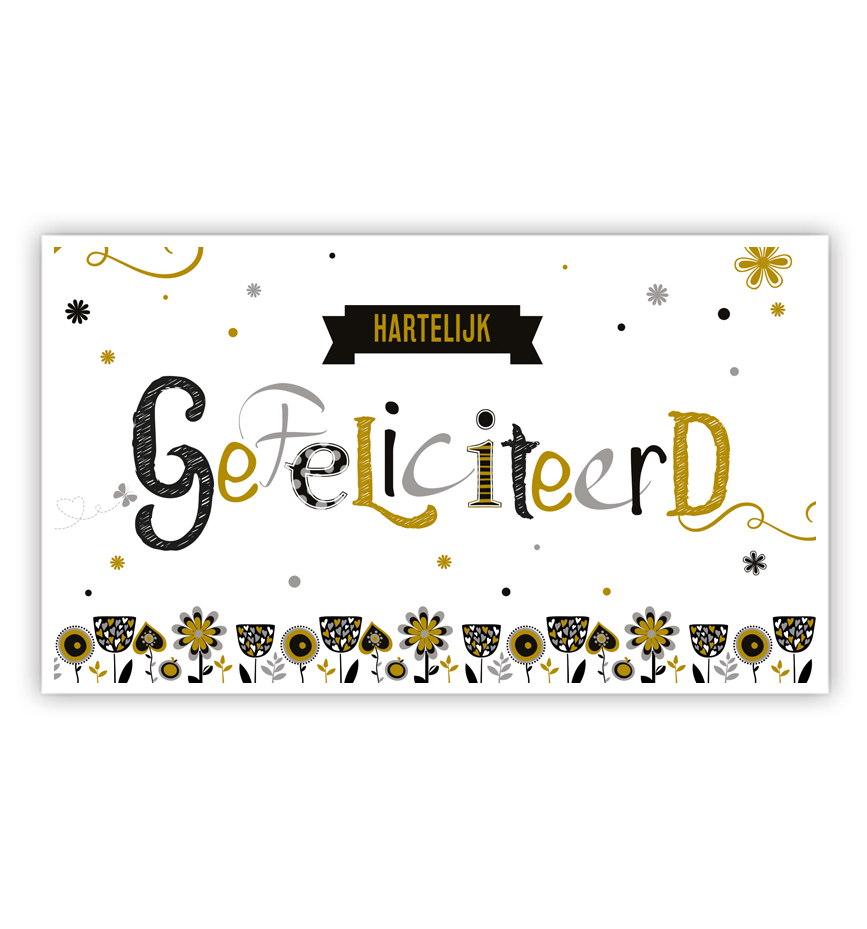 Cadeau-envelop: Gefeliciteerd en rij bloemen Cadeau-envelop: Gefeliciteerd en rij bloemen