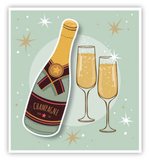 Vierkant: Champagnefles en 2 glazen